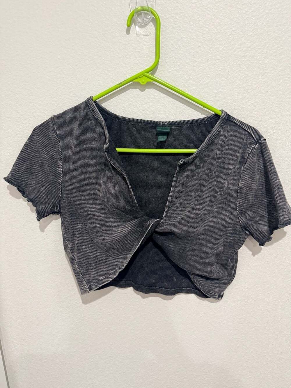 Wild Fable Black Mineral Wash Knotted Crop Top